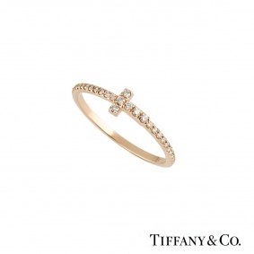 Tiffany & Co 18k Rose Gold Diamond Set Tiffany T Wire Ring